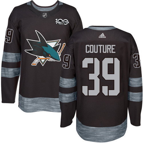 Adidas Sharks #39 Logan Couture Black 1917-100th Anniversary Stitched NHL Jersey - Click Image to Close